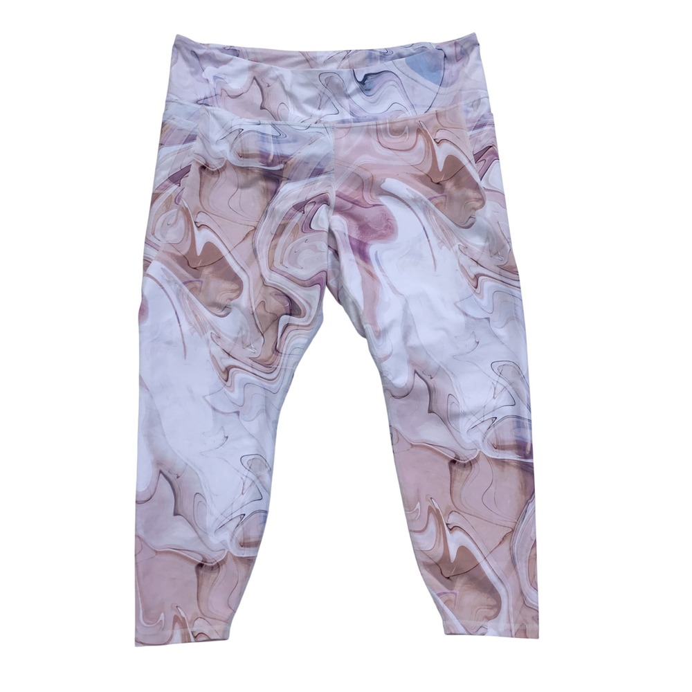 Old Navy Active Powersoft High Rise Leggings 3X Marble Swirl Pink Pockets Go-Dry - Picture 2 of 8